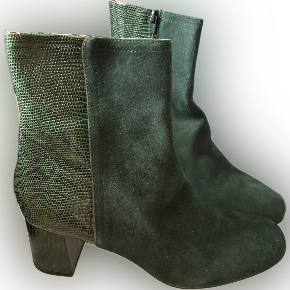 NIB Miss L Fire 41 10 “Jean” Leather and Suede Ankle Boots Side Zip - Picture 2 of 8